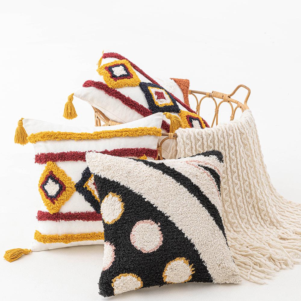 Наволочка с кисточками Ins, кофейного цвета, чехол для подушки, геометрический узор, для гостиной, дивана, кровати, поясничная подушка, подушка для спины