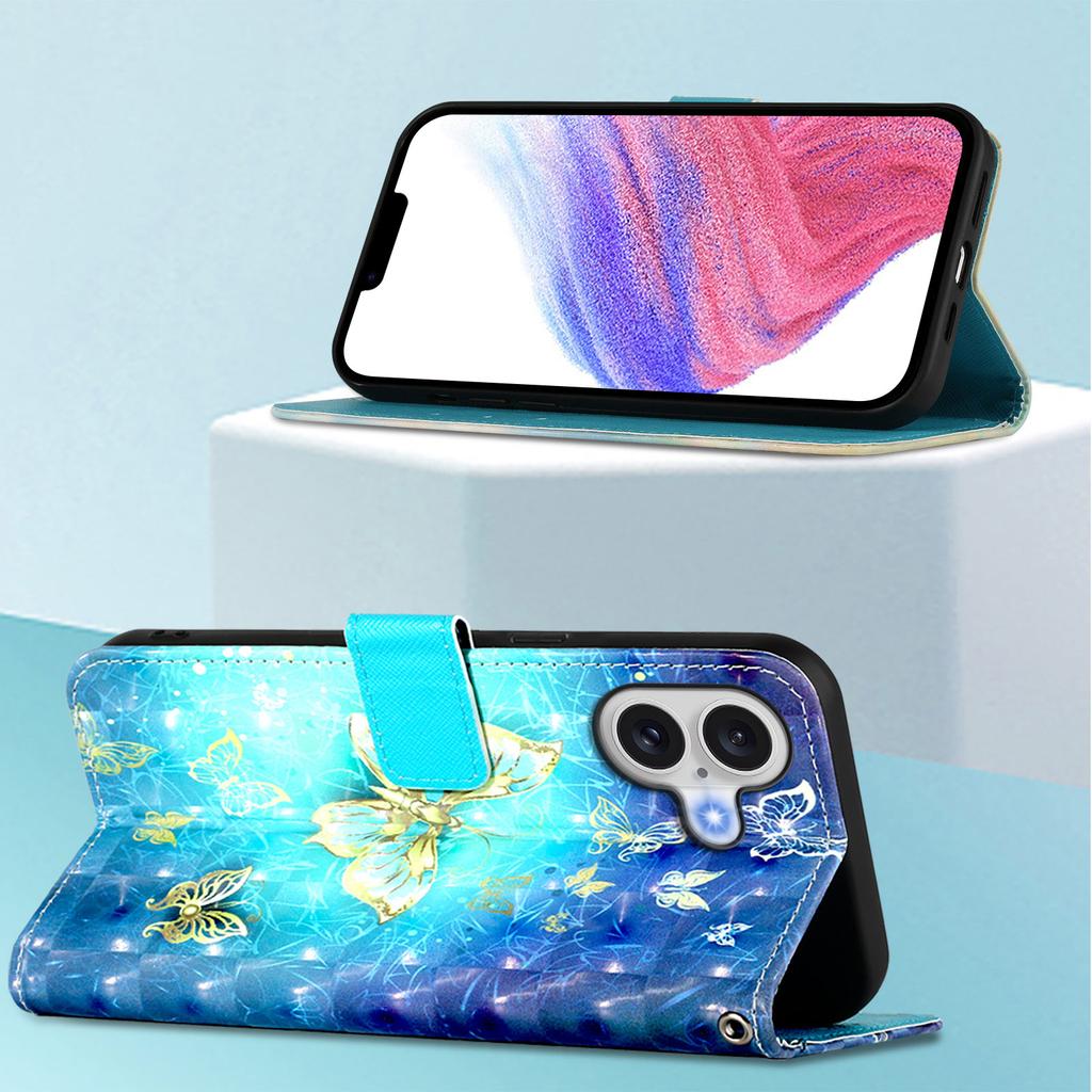 For iPhone 17 Leather Case Pattern Printing Wallet Stand Mobile Cover with Strap