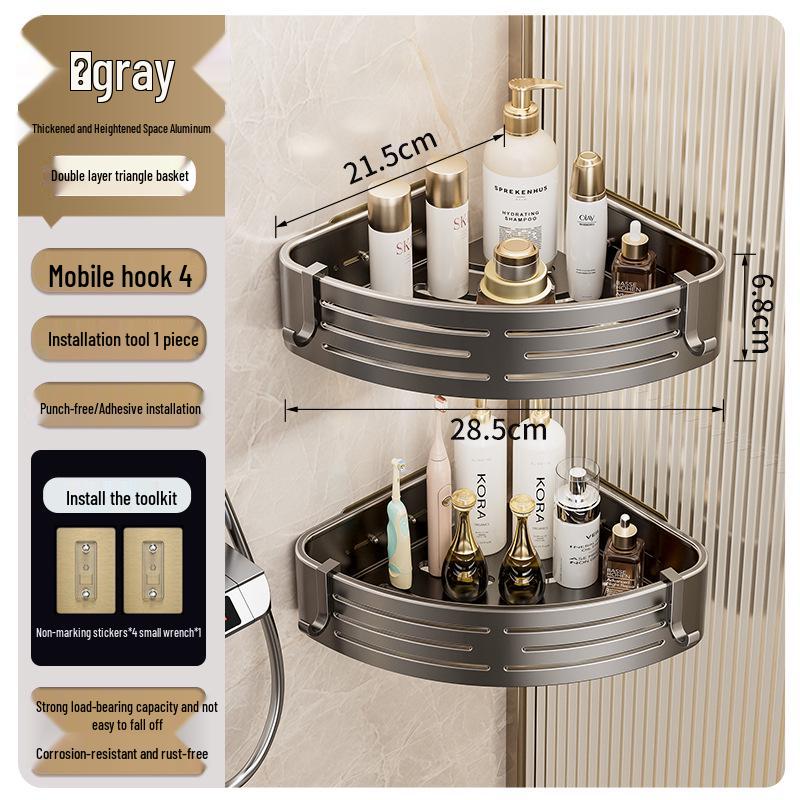 Gunmetal Punch-Free Space Aluminum Corner Bathroom Shelf