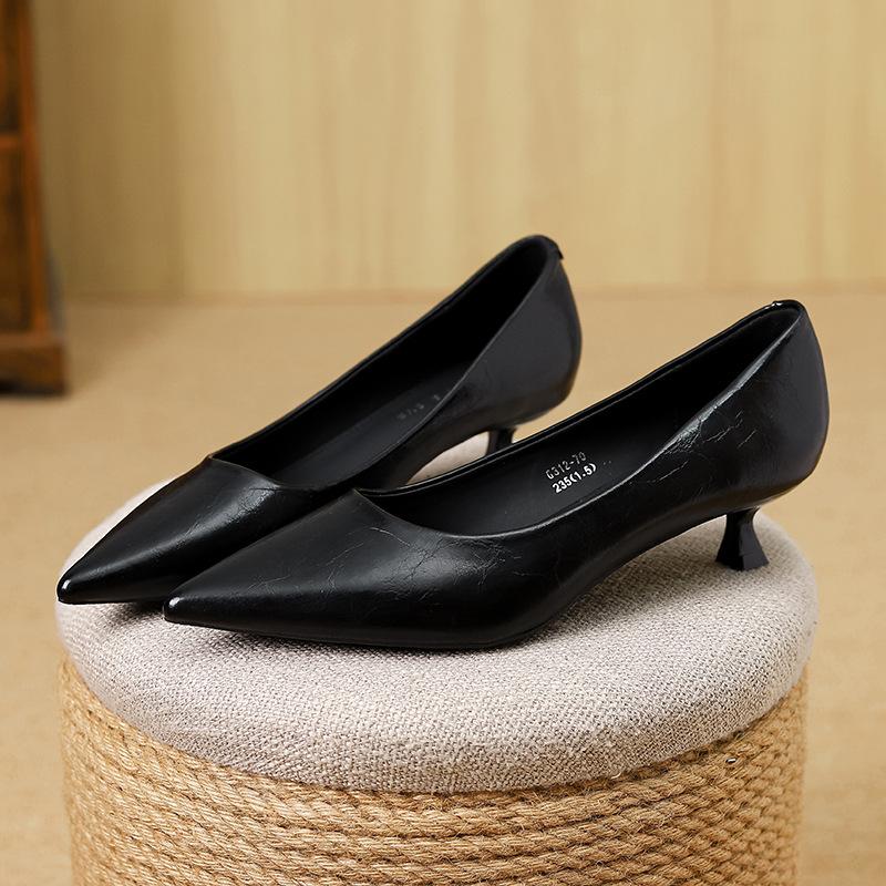 Pointed French Single Shoes Women's Kitten Heel Medium Heel 3 Cm Small Heels Thin Heel Low Heel Light Mouth High Heels G312-70