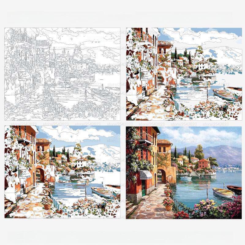 DIY Harbor Painting Kit - 40x50cm Digital Oil Painting Set