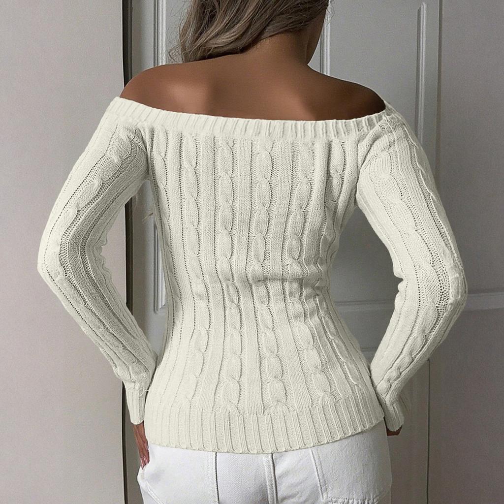 Women's Fashion Off-the-shoulder Solid Color Long-sleeved Sweater