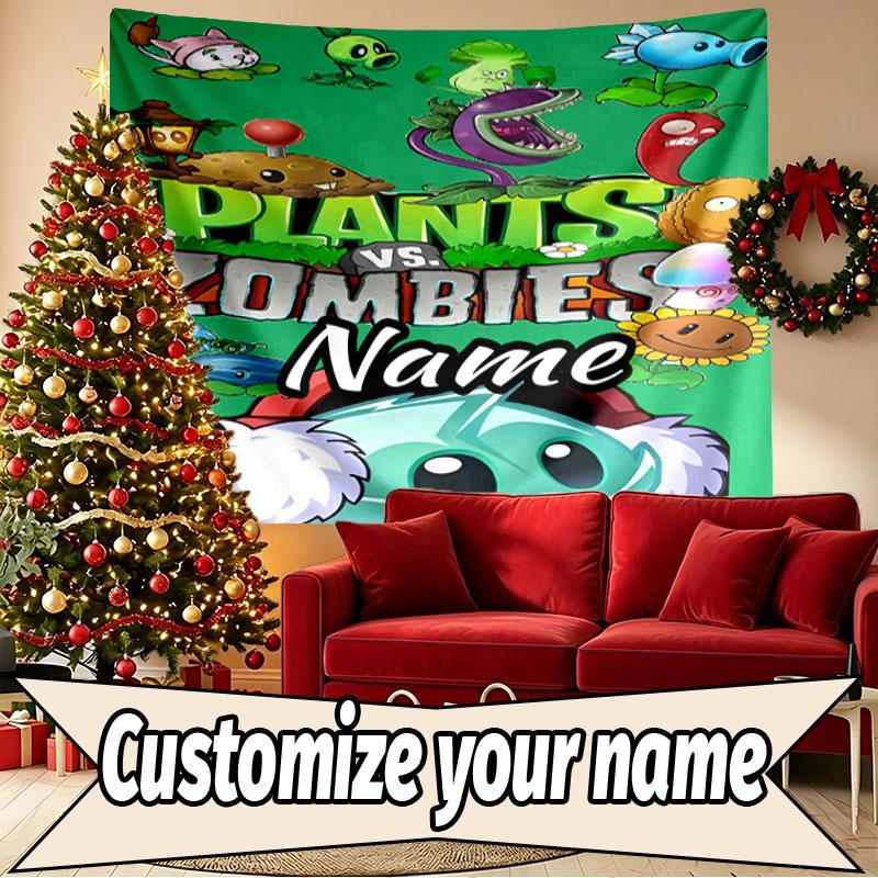 Custom Name Personalized Plants vs. Zombies Print Tapestry, Wall Art Decor, Bedroom, Dorm, Apartment, LivingRoom, Party Backdrop, Gift for Birthday