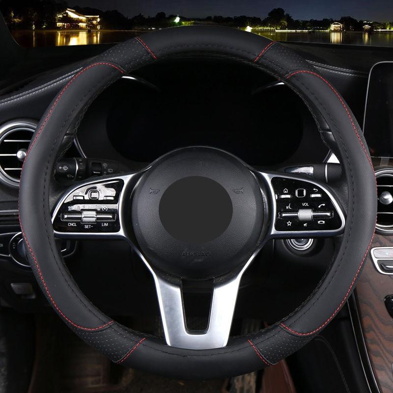 Leather Car Steering Wheel Cover, Non-Slip Car Wheel Cover Protector Breathable Microfiber Leather Universal Fit for Most Cars