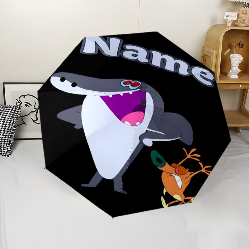 Custom Name Zig & Sharko Theme Automatic Umbrella, Lightweight & Portable, 8 Rib, Perfect for Outdoor Travel, Birthdays, Christmas, Gifts.