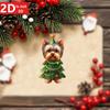 2D Yorkshire Dog Christmas Pendant for Car Mirrors. A Cute Holiday Accessory.