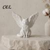 Healing Home Decor Angel Cat Desk Ornament, Matte White 3D Printing Figurine, Minimalist Unique Lover Gifts Winged Sculpture for Office Shelf