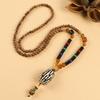 Retro Versatile Men's and Women's Sweater Chain Long High-end Wooden Pendant Buddha Bead Necklace Pendant Cotton and Linen Accessories