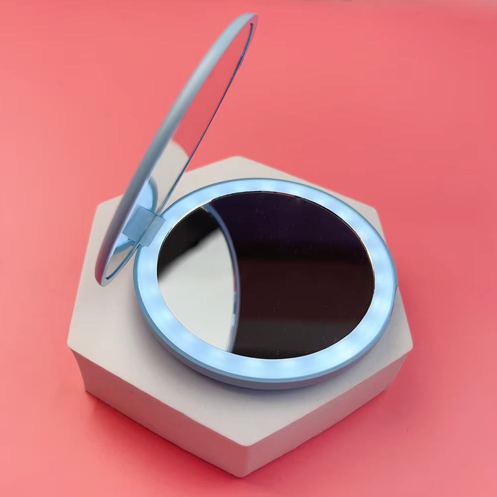 Карманное светодиодное зеркало для макияжа Круглое Портативное Складное Маленькое с Подсветкой Дорожное Ручное Косметическое Компактное 2-кратное Увеличивающее Зеркало с Подсветкой