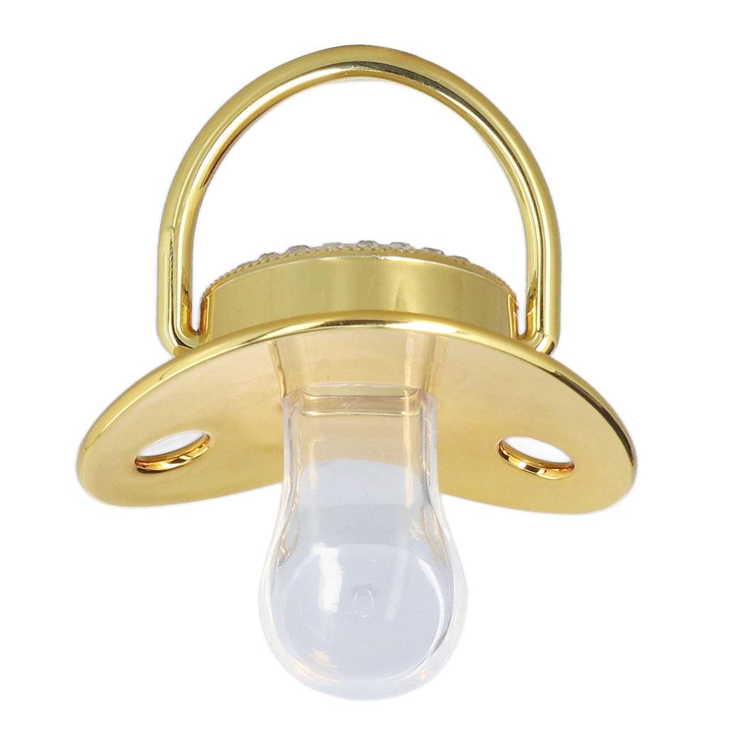 Детская пустышка, портативная, изысканная, с золотыми буквами короны, со стразами, с цепочкой-зажимом