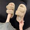 Fashion Winter Women Slippers Plus Size Fluffy Fur Home Slides Platform Flat Indoor Floor Flip Flops Fashion Comfort Open Toe Plush Shoe