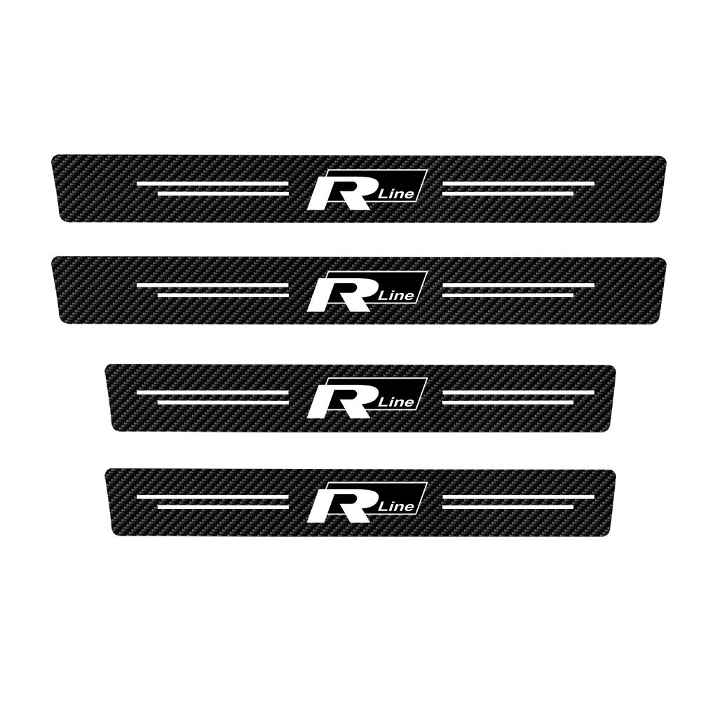 4PCS Car Door Sill Protector Plate PU Leather Carbon Fiber Threshold Anti-Scratch Bumper Valve Cap for VW Rline Golf 6 Beetle CC