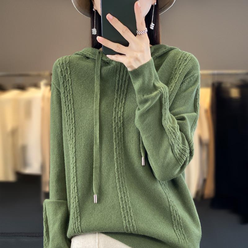 INDFS Женская мода повседневная осень-зима однотонный принт длинный рукав с капюшоном свитера