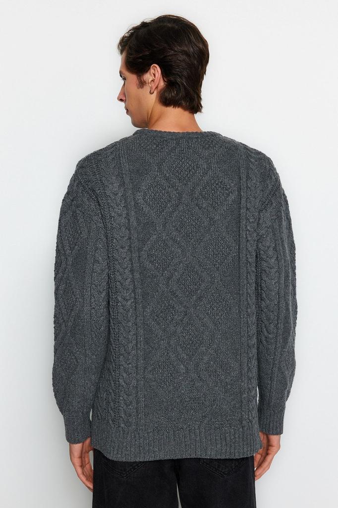 Мужской модный стильный свитер унисекс с камнями большого размера, широкий крой с круглым вырезом, плетеный трикотаж с волосами