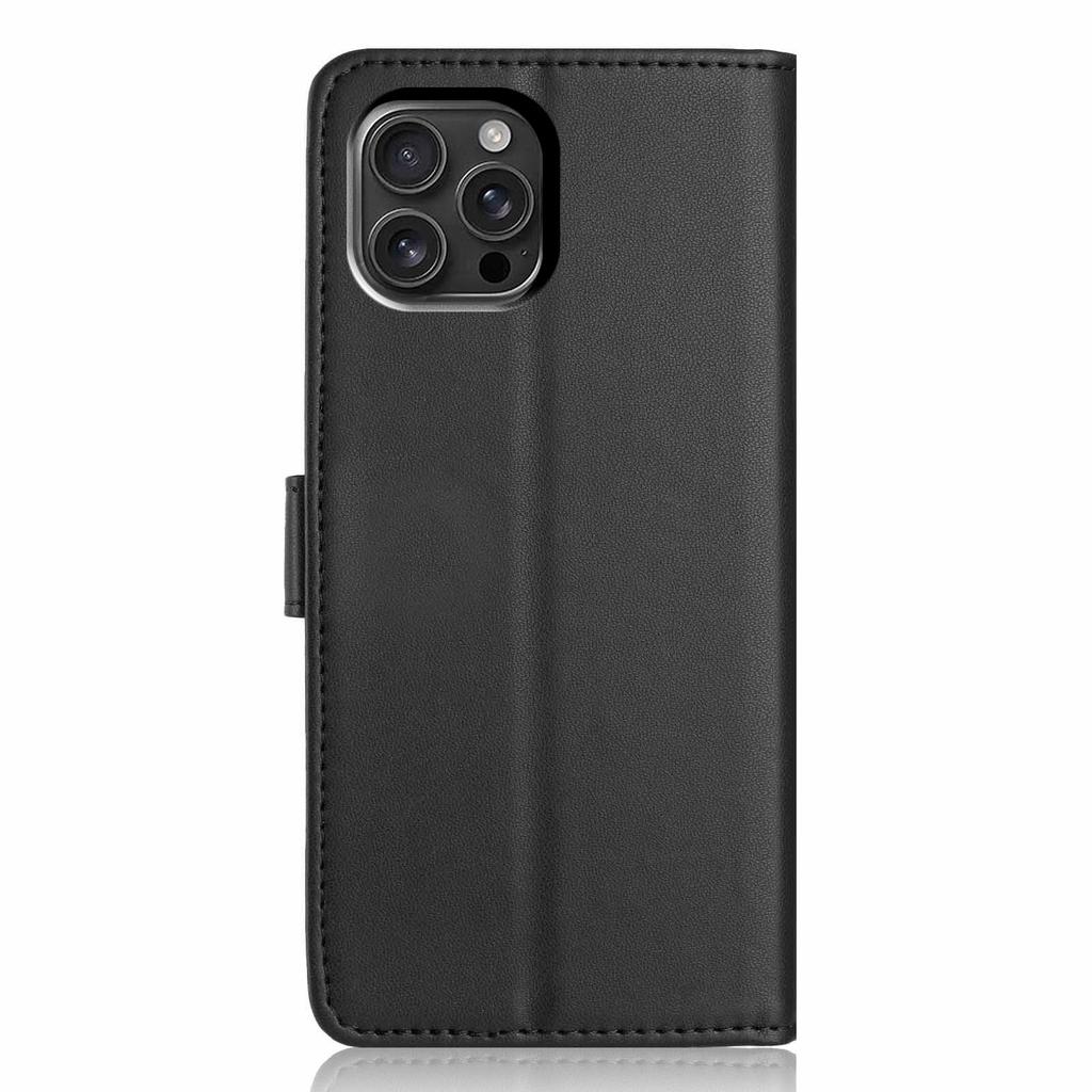 For iPhone 16 Pro Max Wallet Case with Strap/Multiple Card Slots Solid Color Leather Stand Phone Cover
