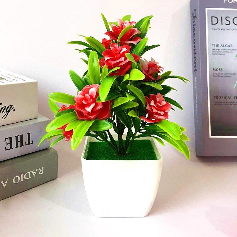 Cherry Lily Plastic Blossom Rose Flowers Potted Plant For Home Decor