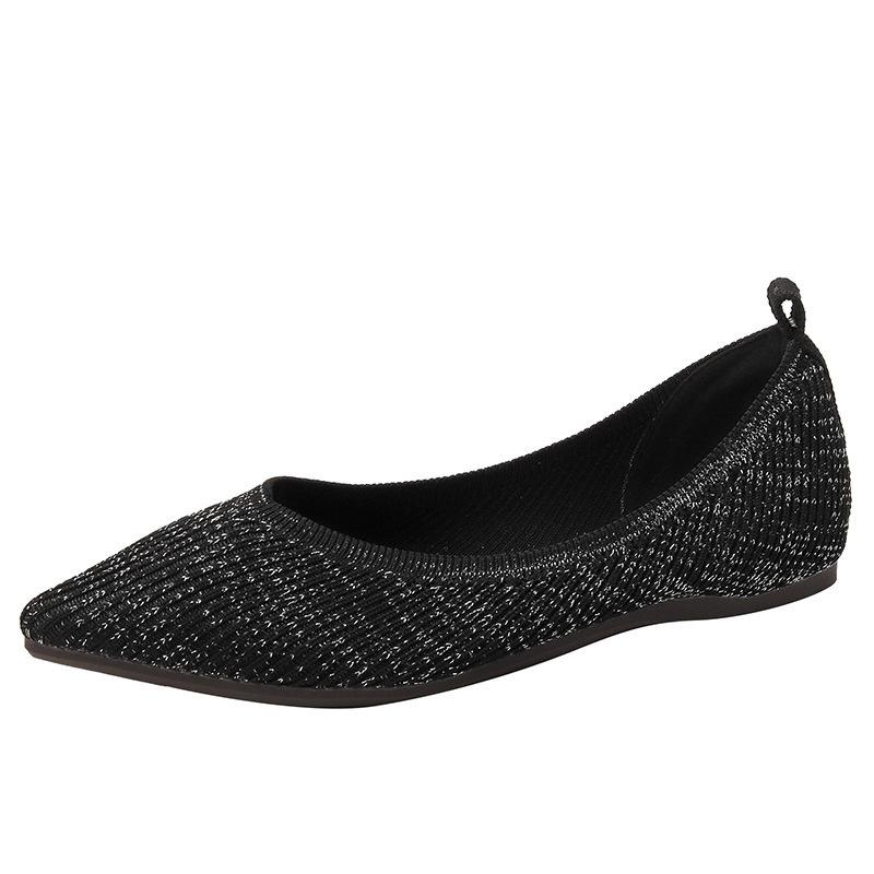 Модные женские туфли принцессы с острым носком и неглубоким вырезом, модные плоские эластичные удобные мягкие нескользящие трикотажные повседневные туфли весна