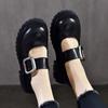 Fashion Versatile Metal Buckle Round Toe Thick Sole Mary Janes Shoes Genuine Leather Women's Shoes