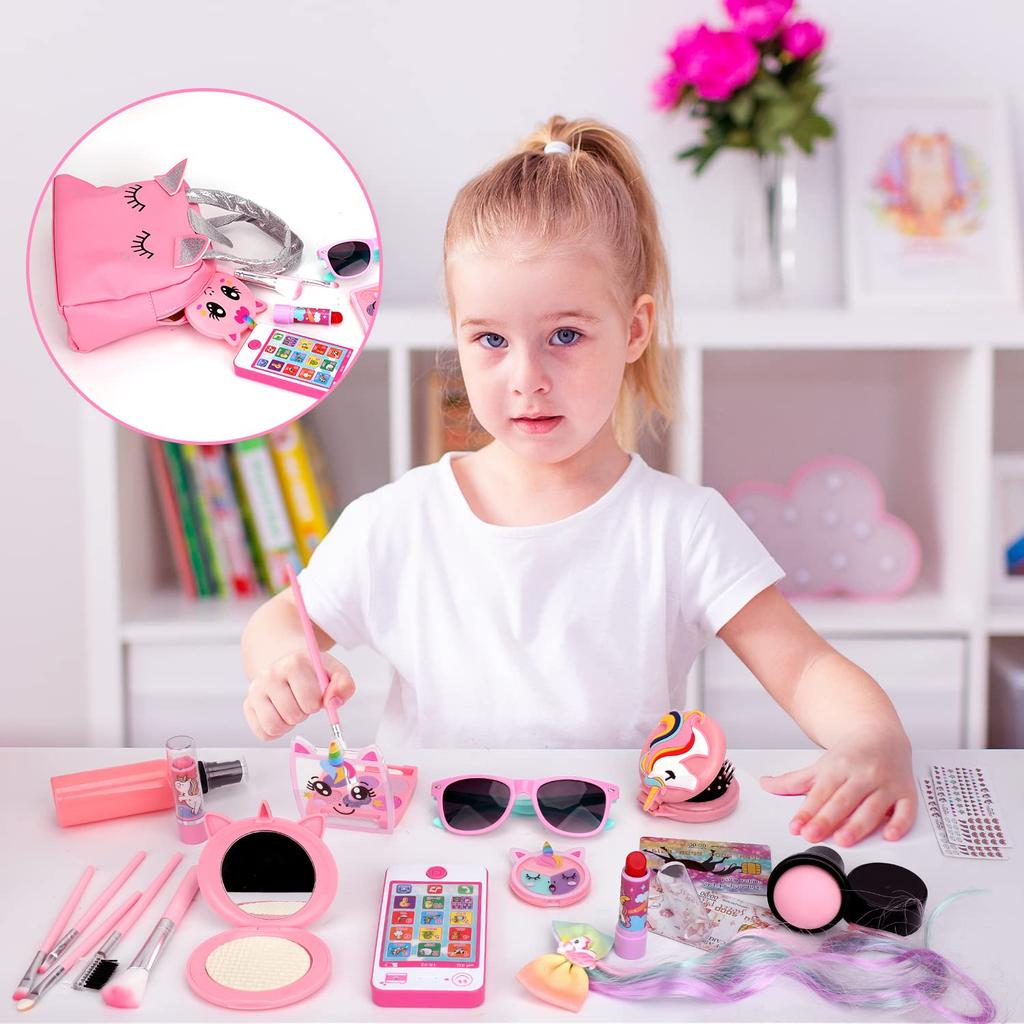 Sendida Makeup Set with Portable Makeup Bag and Electronic Mobile Makeup Toy with Eyeshadow and Easy Makeup Gift for Ages 6 and Up Kids' Toy, Girls'