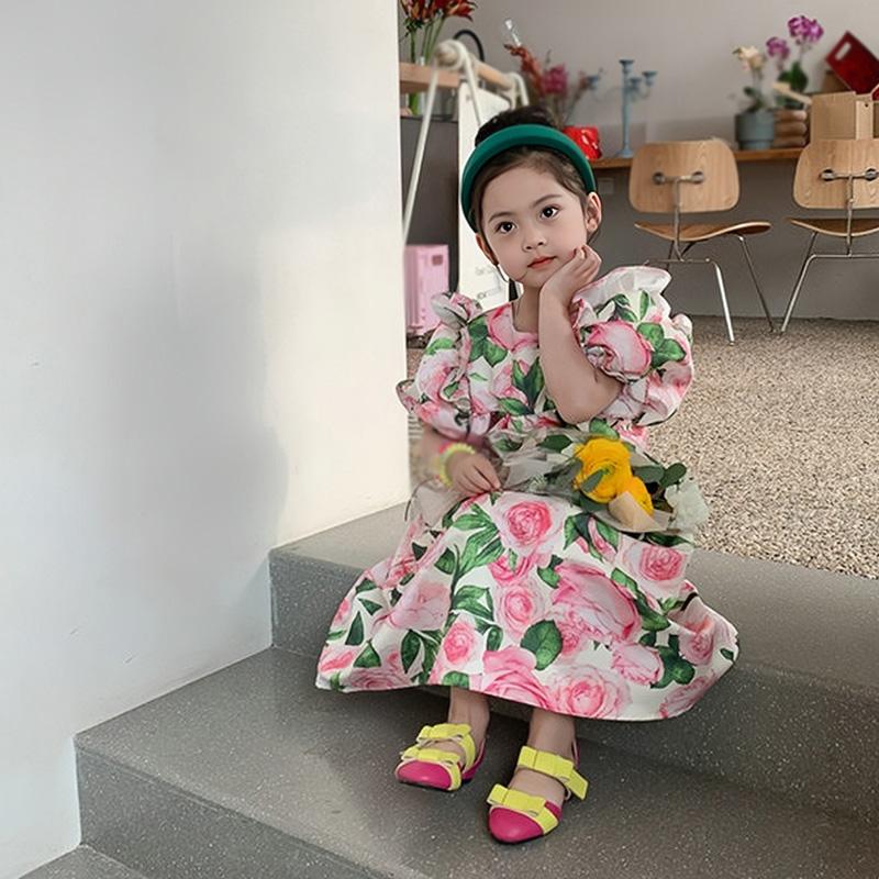 Платье для девочек с пышными рукавами и круглым вырезом, милое платье принцессы