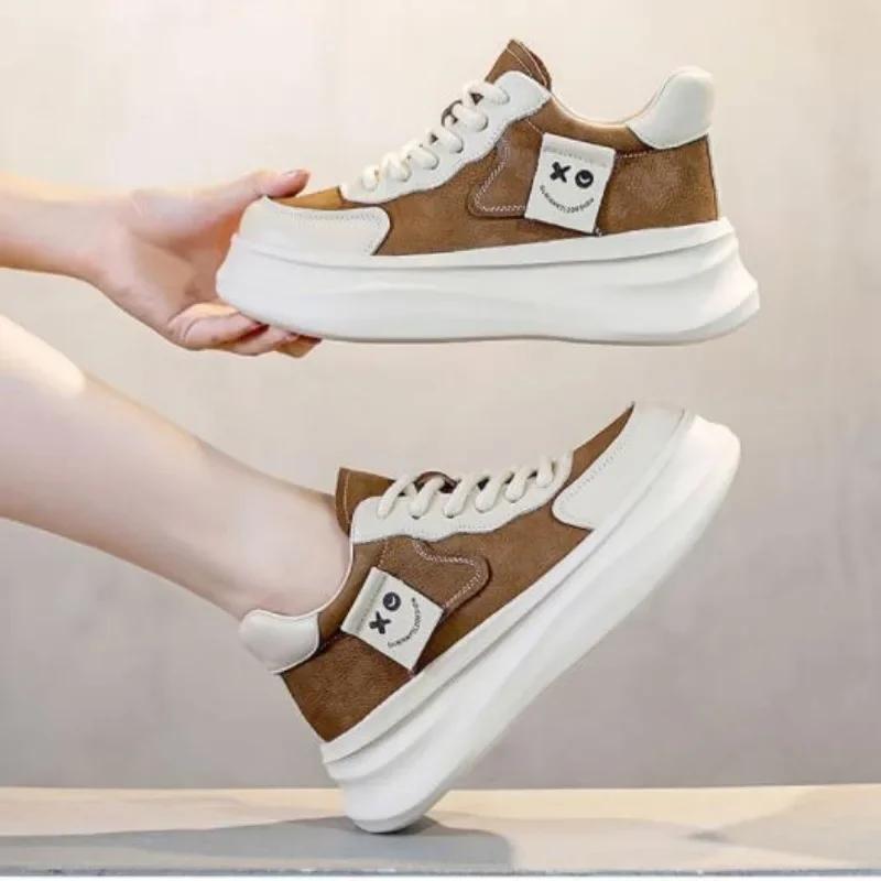 Мода 6СМ 2024 Замша Коровья Натуральная Кожа Женская Повседневная Обувь Скейтборд Платформа Танкетка Женские Новые Модные Кроссовки Массивная Обувь Весна