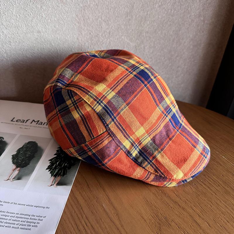Клетчатый берет модной женской расцветки, летний дышащий, из смесового хлопка