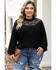 Black Plus Size Ribbed Knit Lace Splicing High Neck Sweater