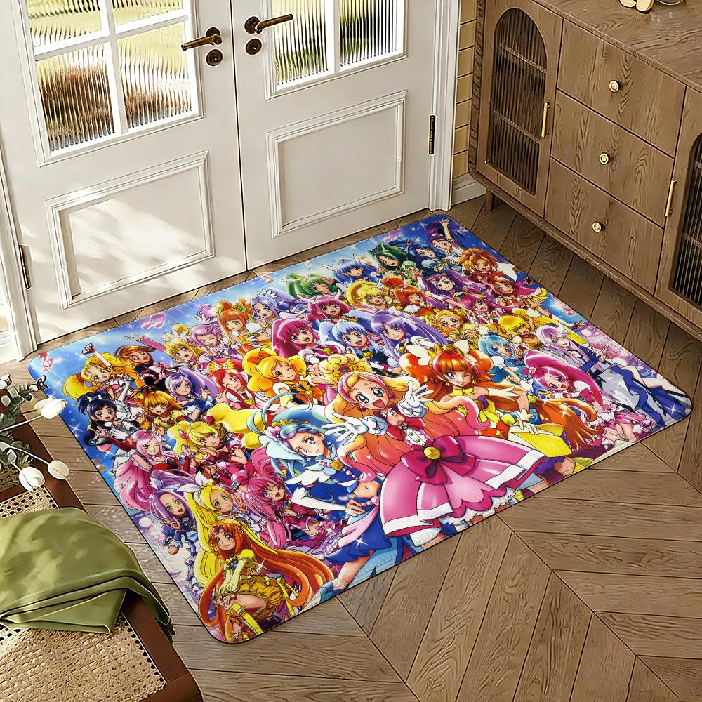 Pretty Cure Floor Mat Soft Thickened Absorbent Non-Slip Bedroom Living Room Door Mat Home Decor Flannel Rugs