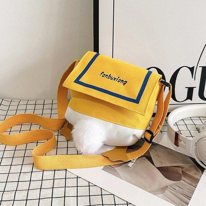 Cartoon Canvas Mini Bag Cute Duck Wallets Small Crossbody Bag Student Purse Kawaii Phone Shoulder Bag New