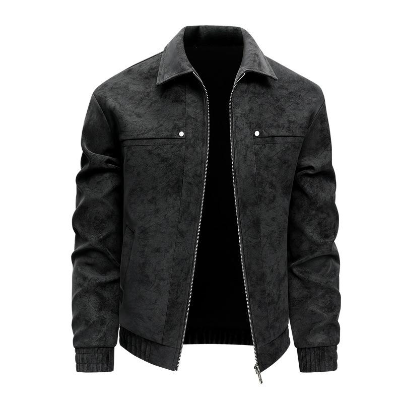 New Men's Leather Jacket Autumn and Winter Large Size Jacket Leather Jacket Men's Business Lapel Suede Leather Jacket Men's