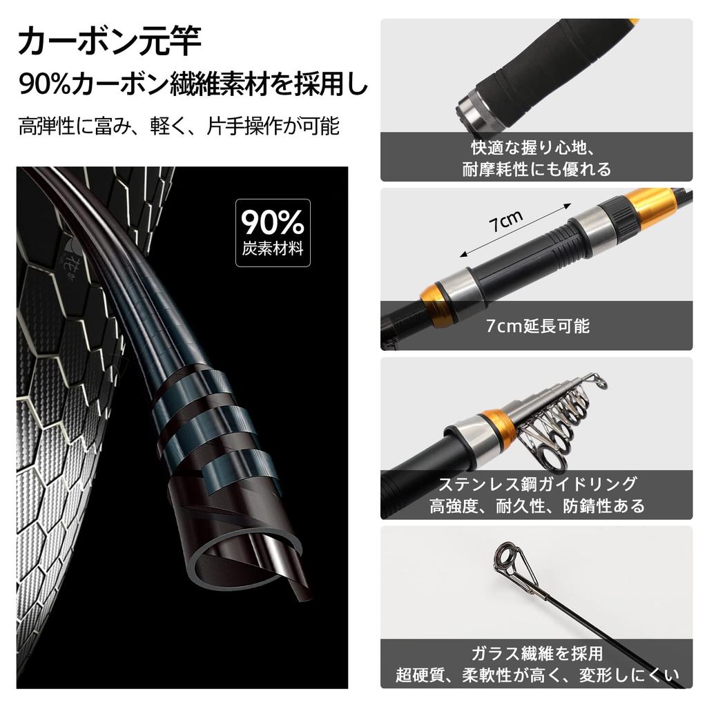 SANLIKE Fishing Rod Includes Spinning Fishing and Storage Telescopic Carbon Fiber Fishing Portable Set for Sea Set, 2.1m, Reel, Bait, Line, Bag. Rod,