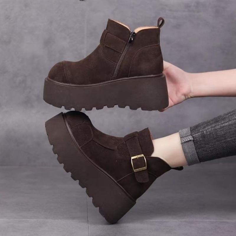 Women Ankle Platform Snow Boots Flats Suede Loafers Winter Plush Cotton Shoes 2025 Trend Casual Shoes Warm Non Slip Botas Mujer