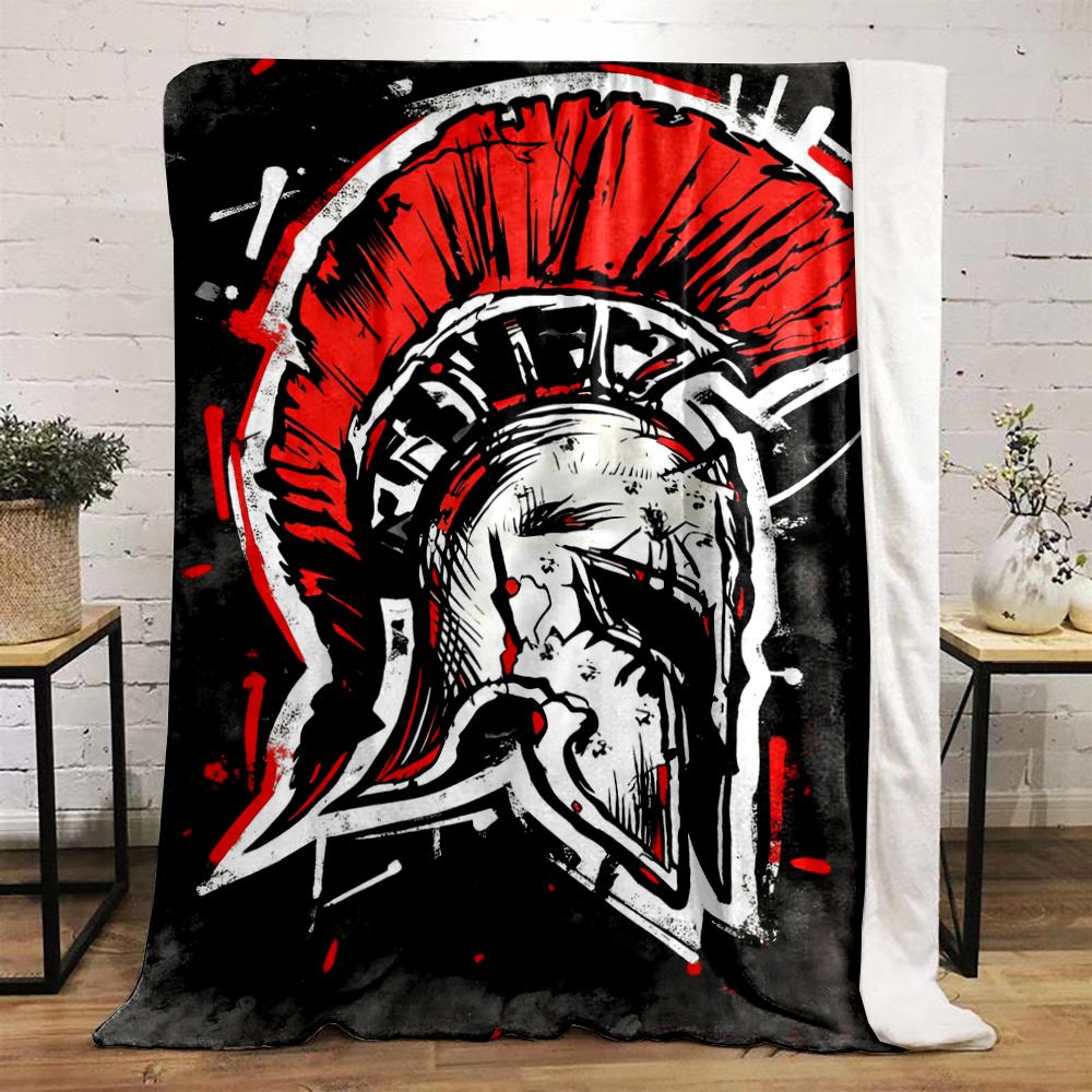 Spartan Helmet Red and Black Graphic Design Flannel blanket for bedroom, living room, sofa, and nap sofas.