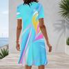 Women Plus Size Round Neck Short Sleeve A Line Bright Blue Swirl Printed Midi Dress