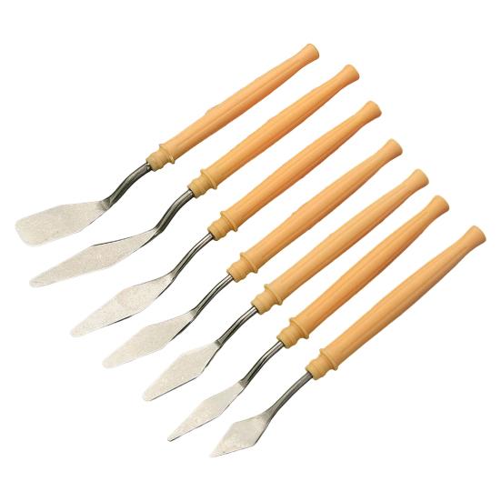 Набор шпателей для рисования с деревянной ручкой, 7 шт./компл., картина маслом из нержавеющей стали, художественная палитра, скребок для смешивания цветов, аксессуары для рисования