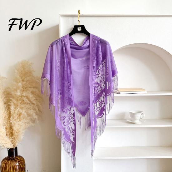 High-end Velvet Wrap Triangle Lace Shawls And Wraps with Tassels, Floral Sheer Evening Dress Shawl, Breathable Lightweight Spring Tassel Wrap, Perfect