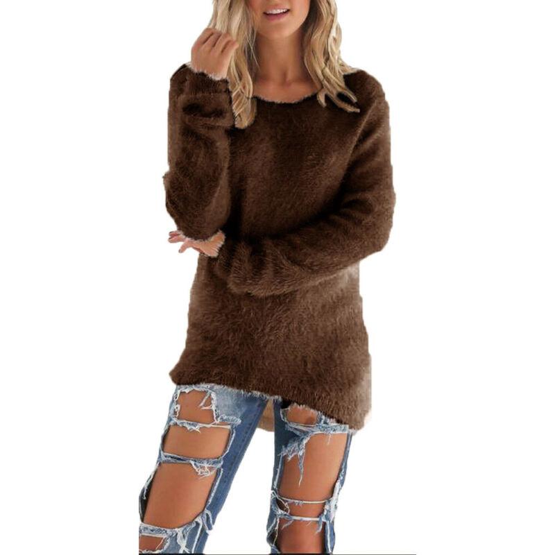 Autumn Winter Women Plush Sweater Casual Loose Long Sleeve O Neck Tops Solid Color Pullover Shirts