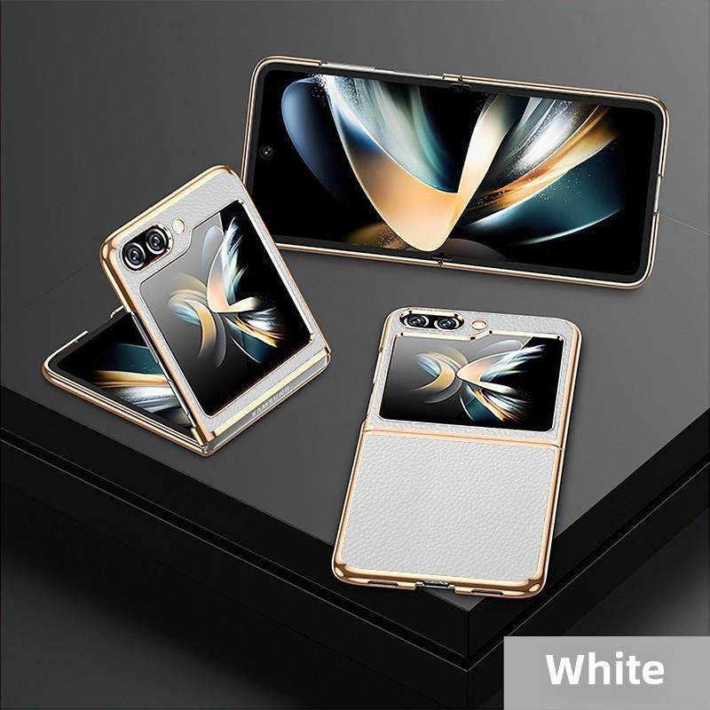 Чехол для телефона Samsung Z Flip 7 6 5 Flip6 Flip5 Flip4 Flip7 с золотой и серебряной рамой, гальванизированная ПУ-кожа, защитная крышка