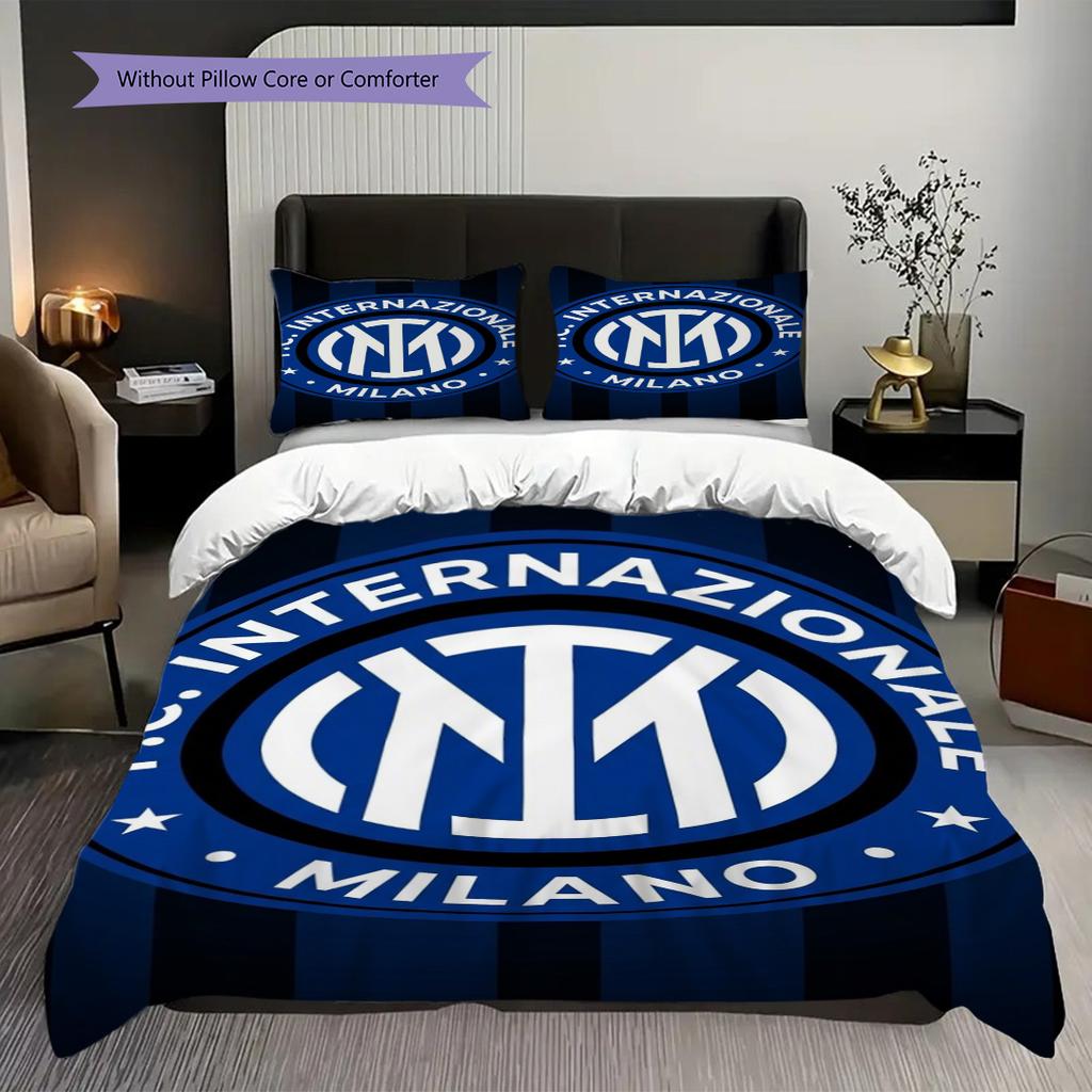 Inter Milan Football Emblem Three-piece set (1 * duvet cover + 2 * pillowcase, without core) Bedding set Christmas birthday gift Soft and comfortable