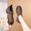 Ретро коричневые кожаные туфли для женщин Весенние и осенние женские туфли Мягкая кожа Мягкая подошва Толстый каблук Одинарные туфли Удобная обувь в западном стиле