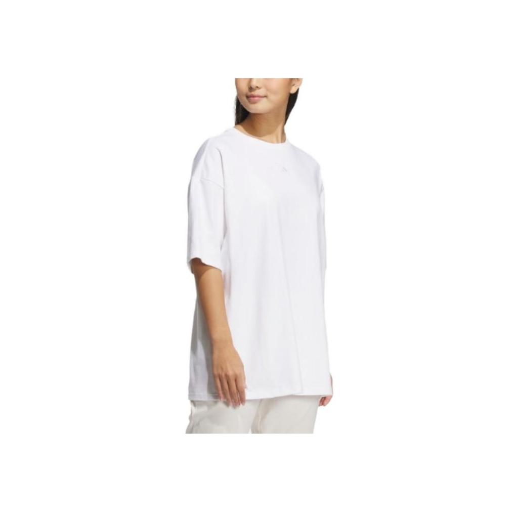 Adidas Letter Print Loose Round Neck Short Sleeve T-Shirt Women Tops White IP3960