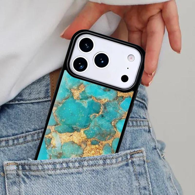 Чехол для телефона с узором под бирюзовый камень и мрамор для iPhone 17ProMax 12 13 14 15 16e 17 Pro Max Plus Air Cover