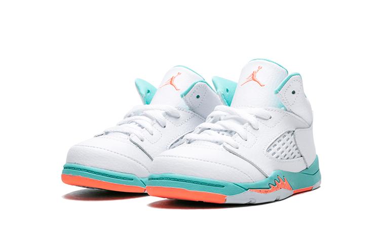 Kids' Sneakers Jordan 5 Retro Light Aqua (TD) White/Crimson Pulse-Light Aqua-Black