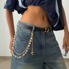 Punk Hip-hop Style Cross Pendant Trouser Chain Creative Colorful Imitation Pearl Waist Jewelry Tassel Jeans Crystal Chain