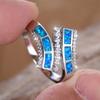 Geometric Blue Opal Engagement Rings for Women Vintage Silver Color Luxury Crystal White Zircon Wedding Band Jewelry