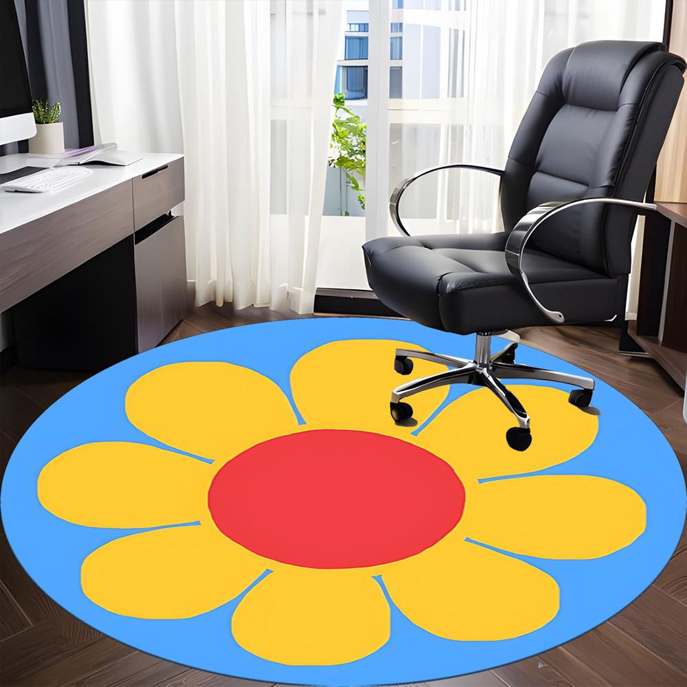 1pc Flower Bloom Office Round Area Rug, Mat Suitable For Office, Under Office Chairs Bedroom Living Room Home Decor, Room Deco