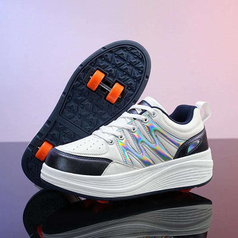 Светодиодные роликовые коньки для гонок, женские роликовые коньки с колесами, 4 съемных колеса, скоростные коньки для девочек, кроссовки с колесами