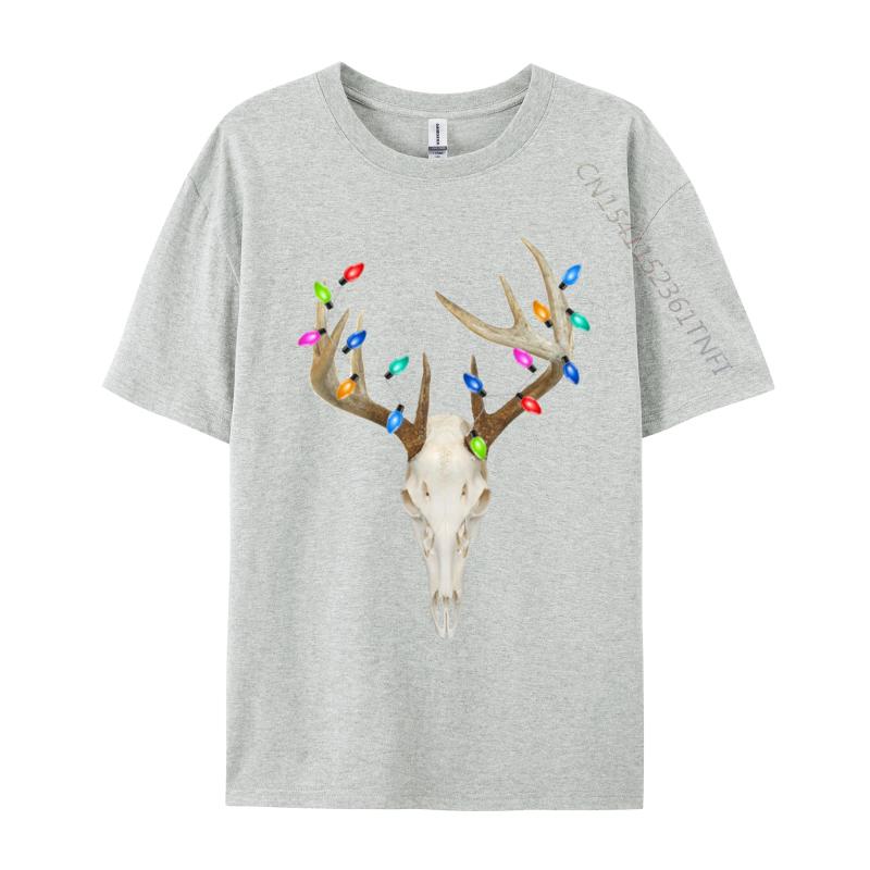 Deer Skull Hunting Christmas Whitetail T-Shirt Cotton Top T-Shirts For Men Normal Tops Shirts Prevalent Slim Fit