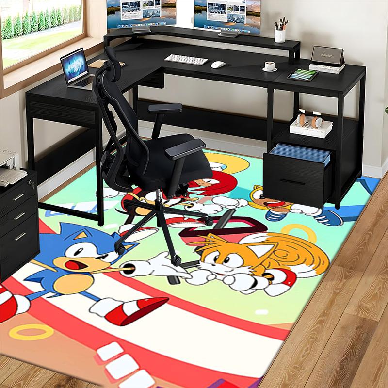1pc Sonic the Hedgehog Tails Knuckles Echidna Chair Mat, Office Desk Pad - Non-Slip Carpet for Home Decor, Gaming Room, Living Room, Bedroom - Suitabl