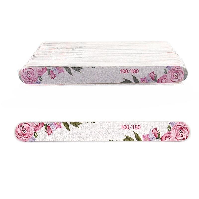 50 Pcs/Lot Printed Sandpaper Wood Nail File Buffer 100/180/240 Multi Design Wooden Unhas Files Washable Strong Thick Nails Files